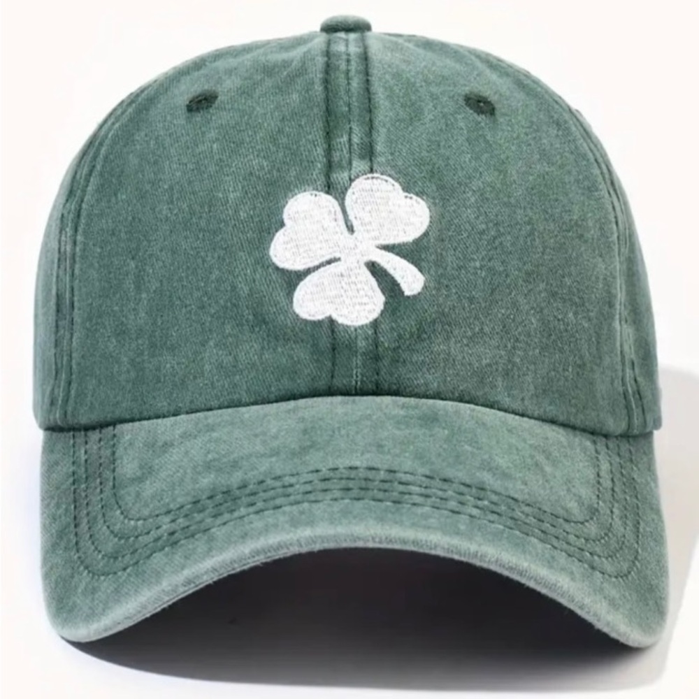 NWT Lucky Clover Embroidery Distressed St. Patrick's Day Unisex Baseball Cap